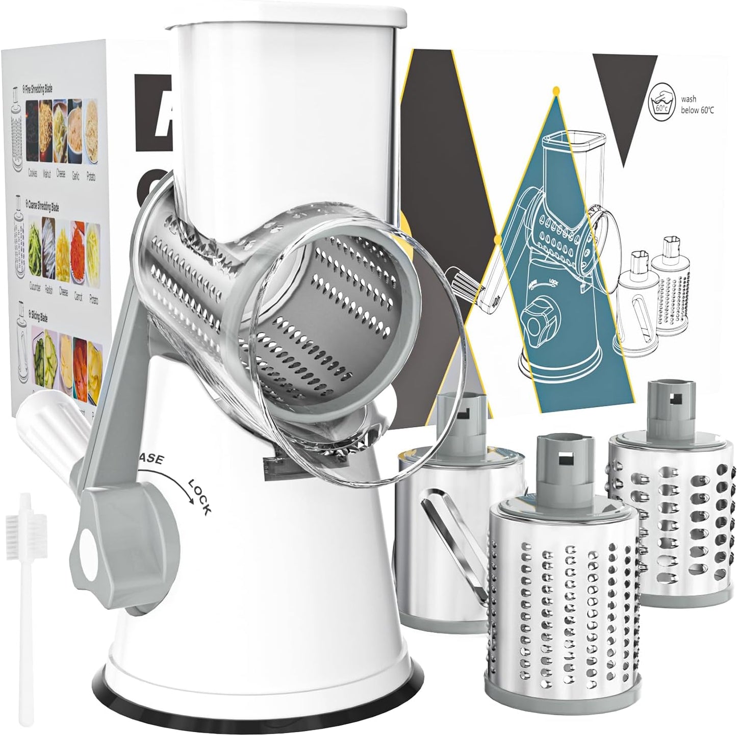 Purilite Select Rotary Cheese Grater with 3 Stainless Steel Blades