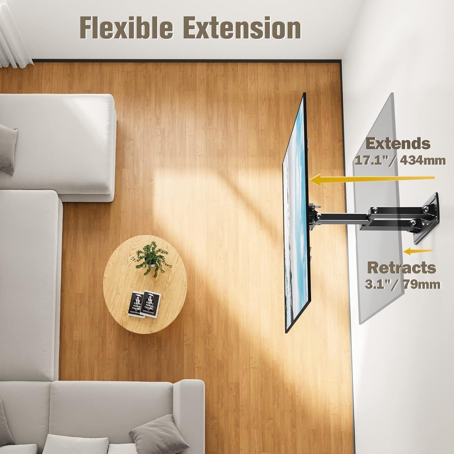 Mounting Dream Full Motion TV Wall Mount Corner Bracket with Center Design for Most of 26-55 Inch LED, LCD, OLED Flat Screen TV, with Swivel Articulating Arm, up to VESA 400x400mm, 60LBS, MD2377