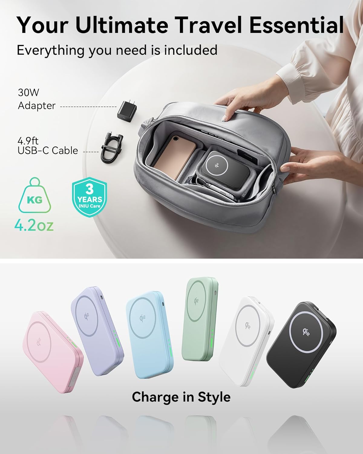 INIU 3 in 1 Wireless Charging Station, Qi2 Certified 15W Travel Charger for Apple Multiple Devices, Foldable Charger Stand for iPhone 16 15 14 13 12 Series Apple Watch AirPods (with Adapter)