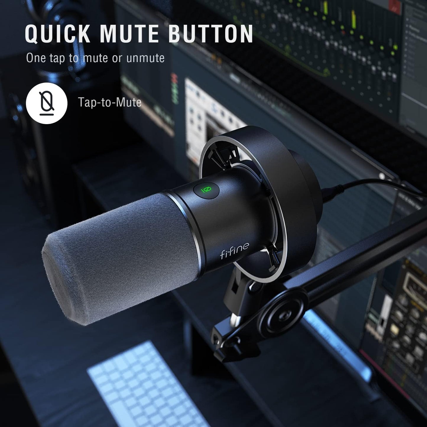 Fifine XLR/USB Podcast Microphone, PC Recording Dynamic Mic for Streaming, Studio, Vocal, Voice-Over, Instruments, Metal Cardioid Mic with Tap-to-Mute, Monitoring Headphone Jack, Gain Knob-K688