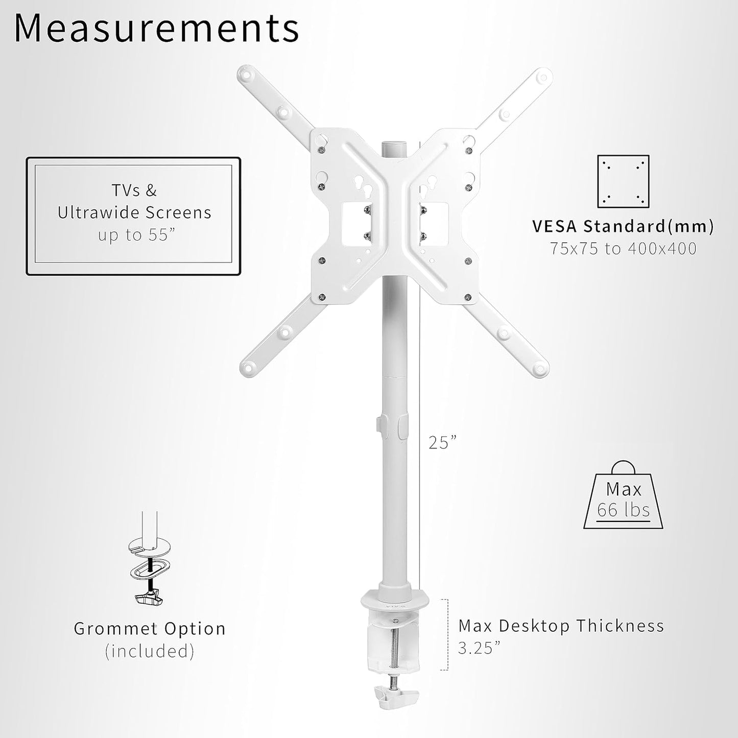 VIVO Ultra Wide TV Desk Mount for up to 55 inch Screens Weighing 29.9kg, Full Motion Height Adjustable Single Television Stand, Black, STAND-V155C