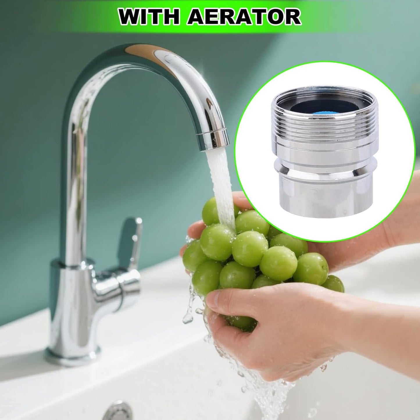 lasuroa 2pcs Portable Dishwasher Sink Faucet Adapter with Aerator, Chrome Adapter Kitchen Hose Attachment Connection for 15/16-27 Male or 55/64-27 Famale