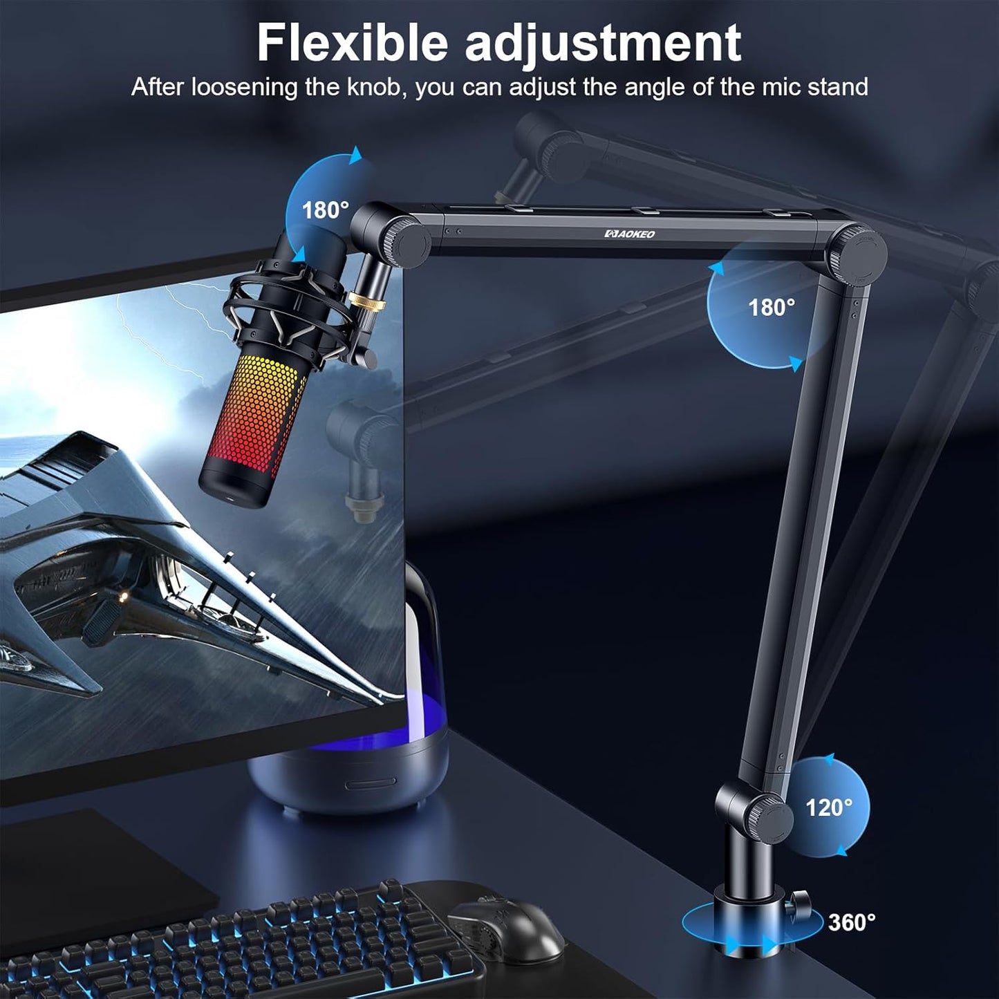 Microphone Arm,Aokeo AK-35 Microphone Desk Stand-Microphone Suspension Boom Scissor Arm Stand For Blue Yeti,Blue Snowball iCE,QuadCast,Elgato
