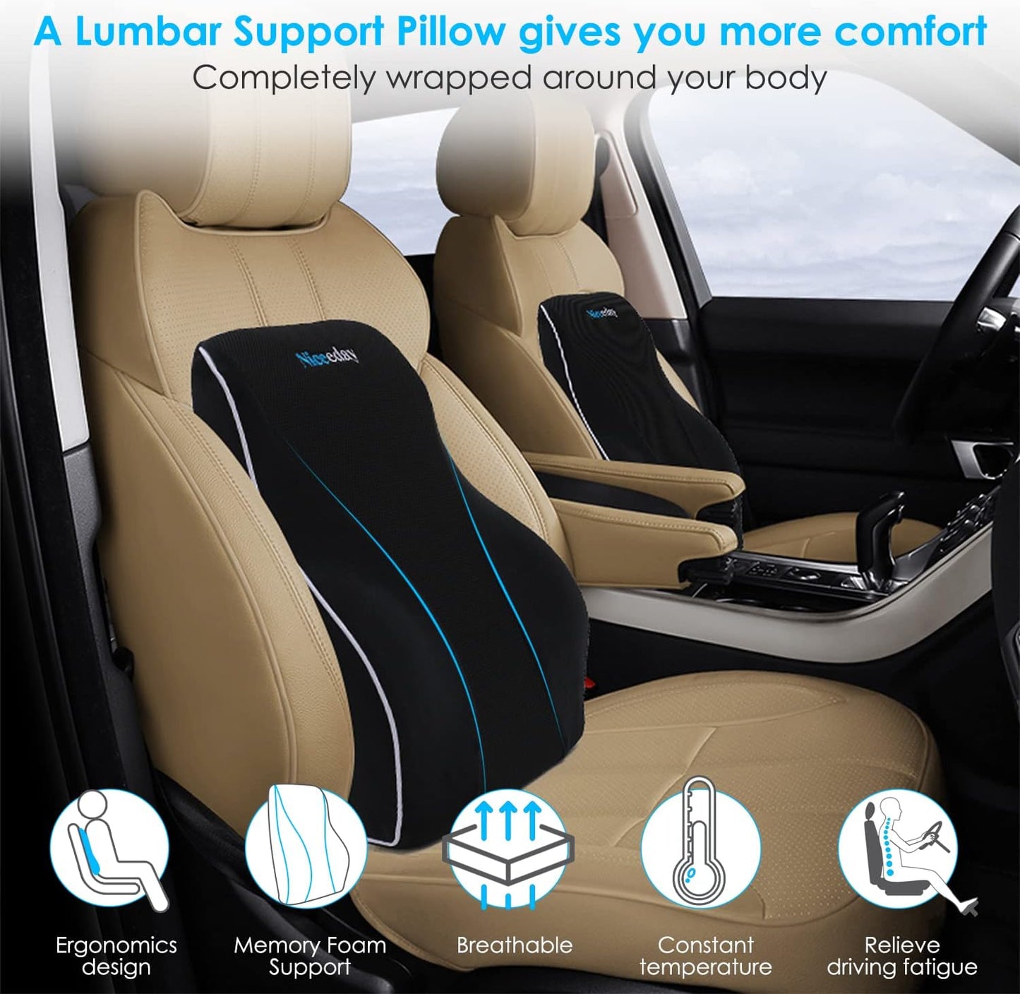 Gel Lumbar Support for Office Chair Back Support for Lower Back Pain Relief Cooling Chair Back Support Cushion Improves Posture Back Rest Memory Foam Back Support Pillow for Gaming Chair, Driving Seat