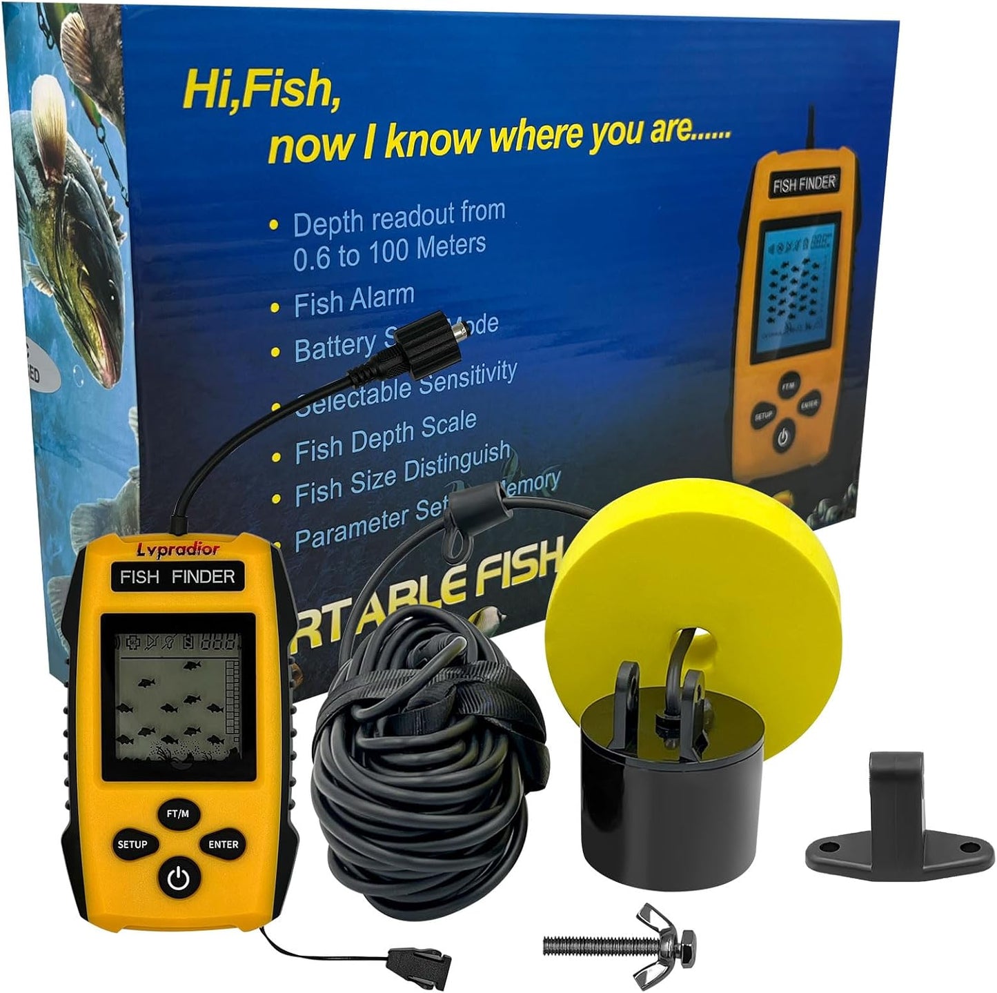 Lvpradior Portable Fish Finder, Wired Castable Kayak Boat Fishing Finder, Ice Fishing Gear Accessories, Handheld Water Depth Fish Finder with Sonar and LCD Display