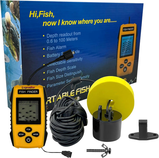 Lvpradior Portable Fish Finder, Wired Castable Kayak Boat Fishing Finder, Ice Fishing Gear Accessories, Handheld Water Depth Fish Finder with Sonar and LCD Display