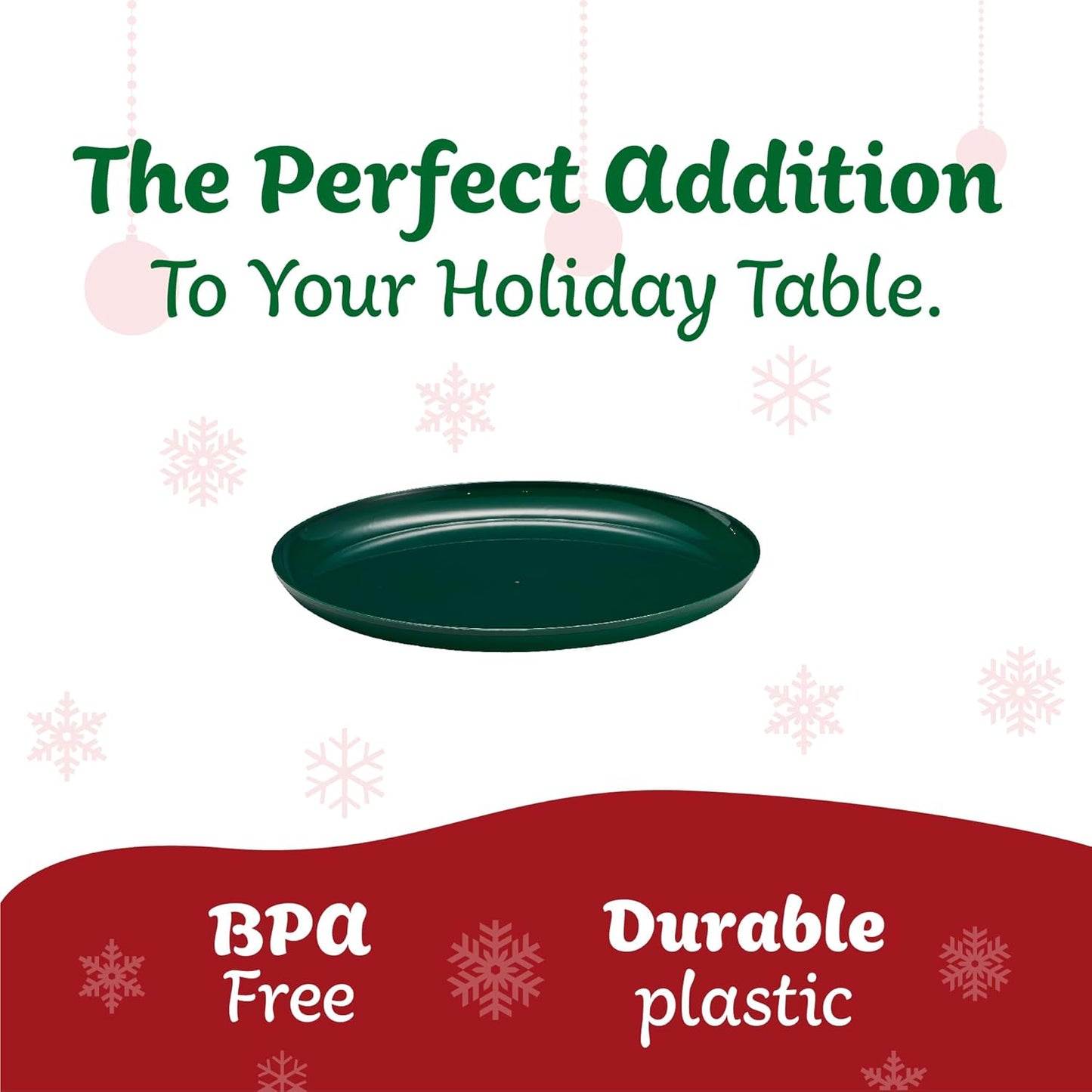 PLASTICPRO [30 Pack 10.7'' Christmass Green Plastic Party Plates Edge Collection Premium heavyweight Elegant Disposable Tableware Dishes