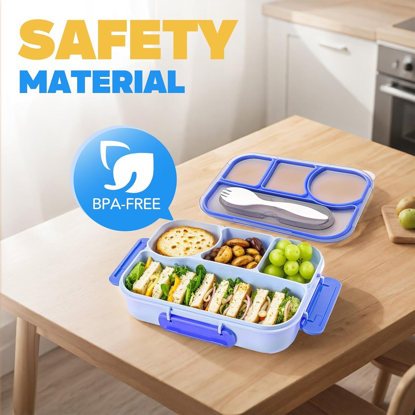 Bento Box Adult Lunch Box with 4-Compartment Leakproof Lunch Containers Microwave and Dishwasher Safe Bento Box with Spoon
