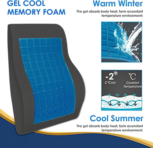 Gel Lumbar Support for Office Chair Back Support for Lower Back Pain Relief Cooling Chair Back Support Cushion Improves Posture Back Rest Memory Foam Back Support Pillow for Gaming Chair, Driving Seat