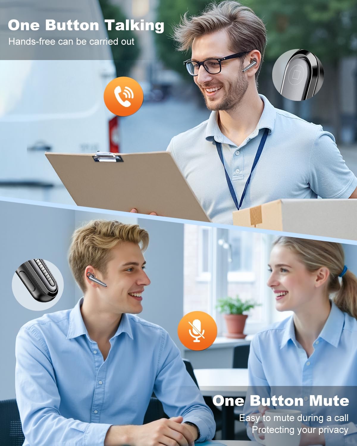 Bluetooth Headset V5.1 Bluetooth Earpiece with 500mAh Charging Case ENC Noise Canceling Mic, LED Battery Display Hands-Free Single-Ear Earbud for Cell Phone Business Calls