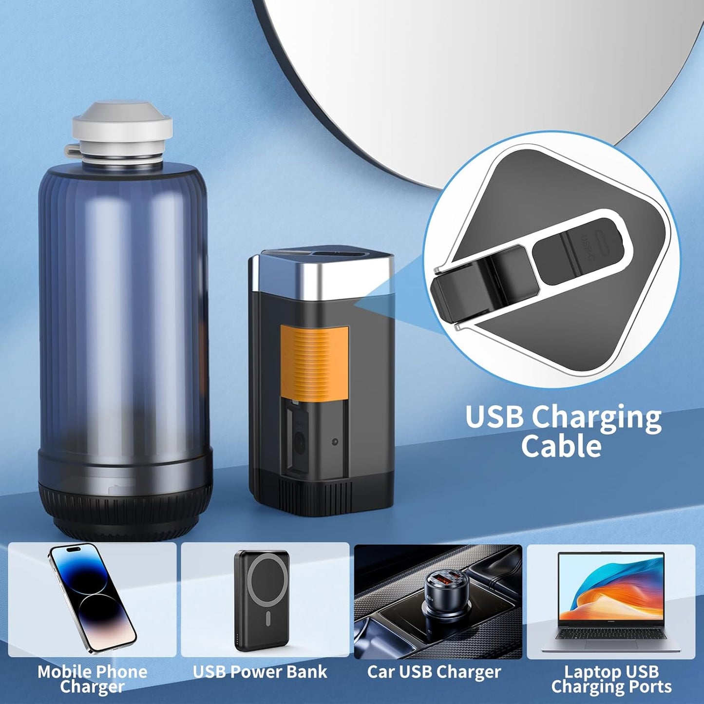 VITCOCO Rechargeable Portable Bidet for Travel, High Pressure Handheld Sprayer with IPX7 Waterproof, 400ml Travel Bidet with Anti-Mistouch Design for Women/Men, Postpartum Care, Hygiene Cleaning