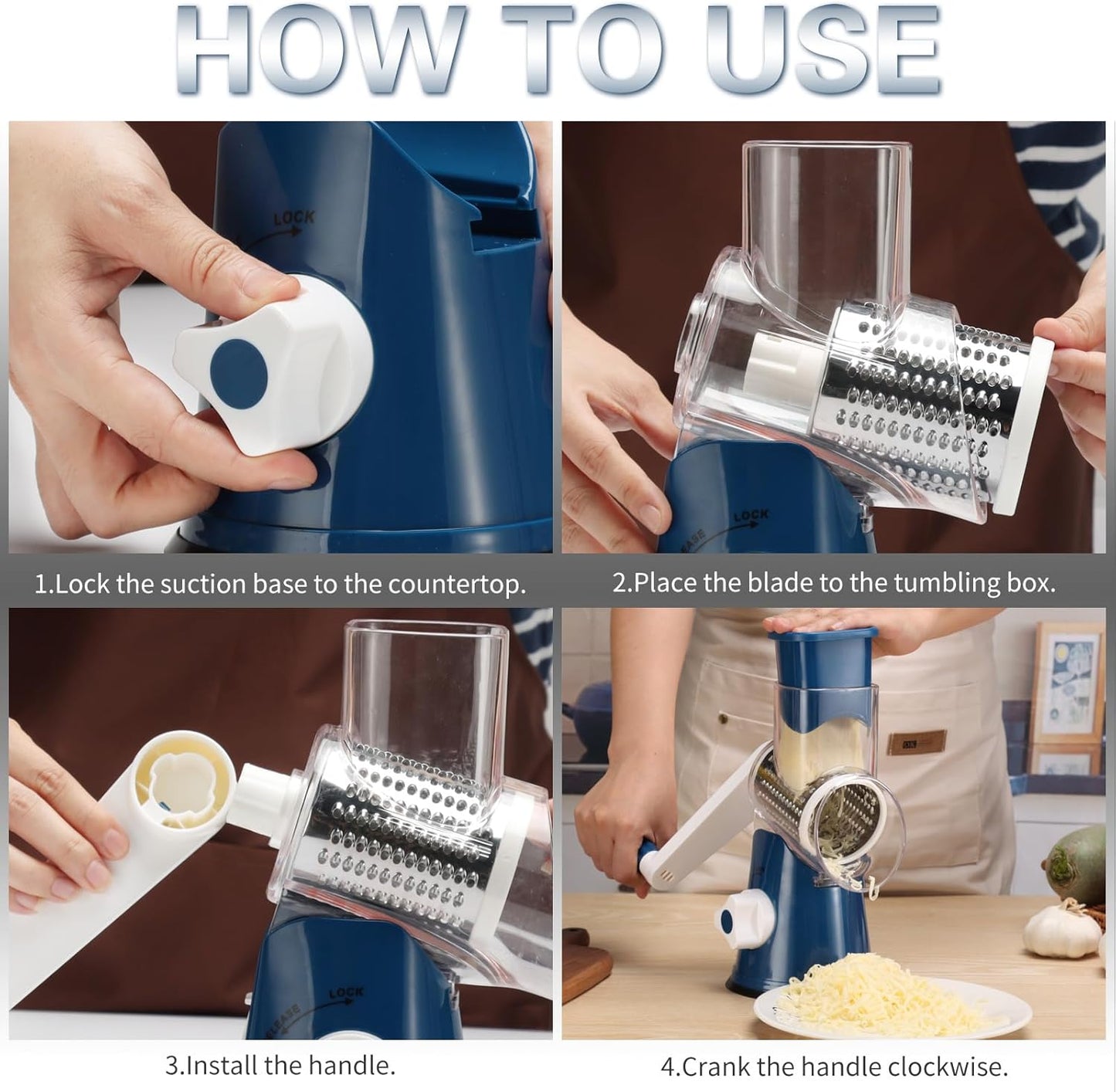 Purilite Select Rotary Cheese Grater with 3 Stainless Steel Blades