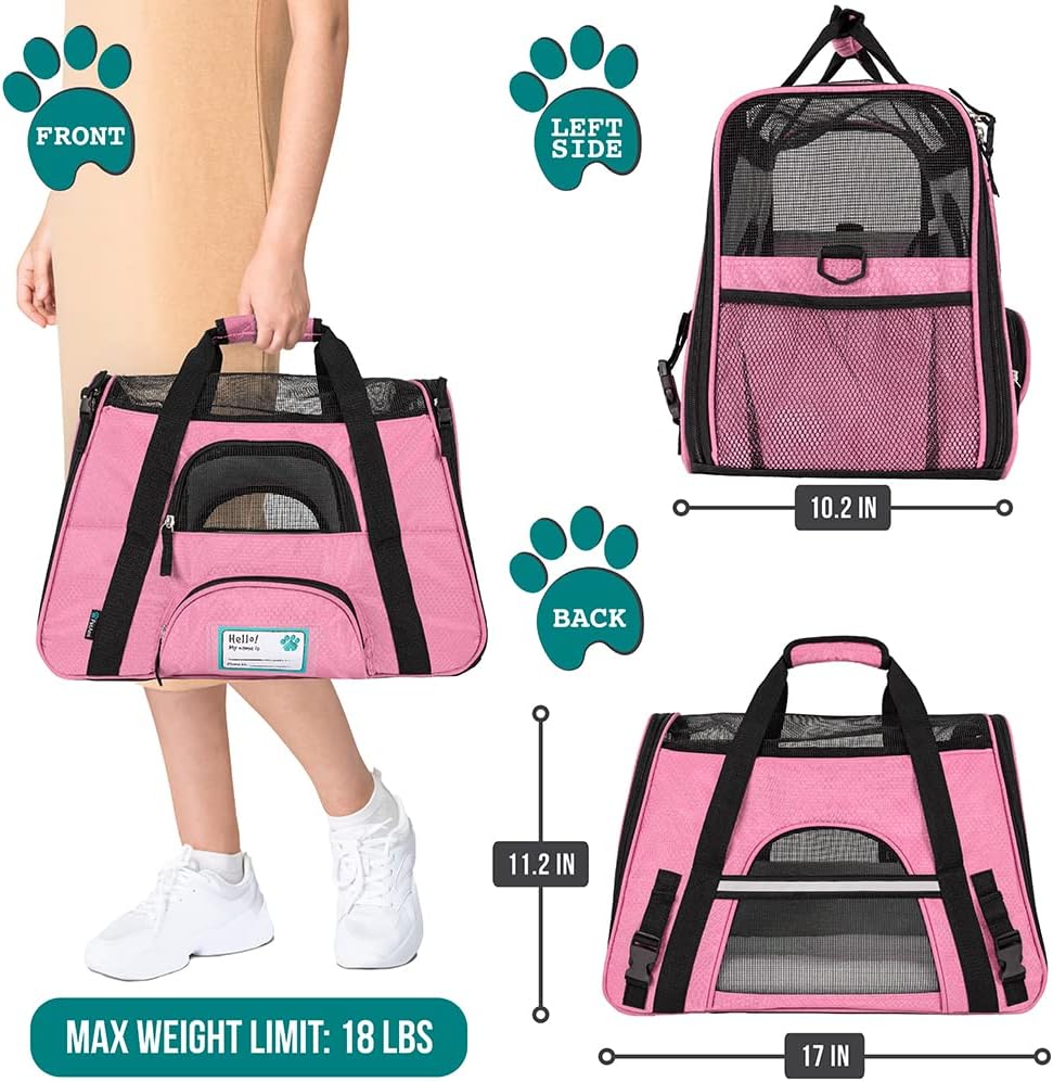 Premium Airline Approved Soft-Sided Pet Travel Carrier by PetAmi | Ventilated, Comfortable Design with Safety Features | Perfect For Plane or Car | Ideal for Small to Medium Sized Cats, Dogs, and Pets