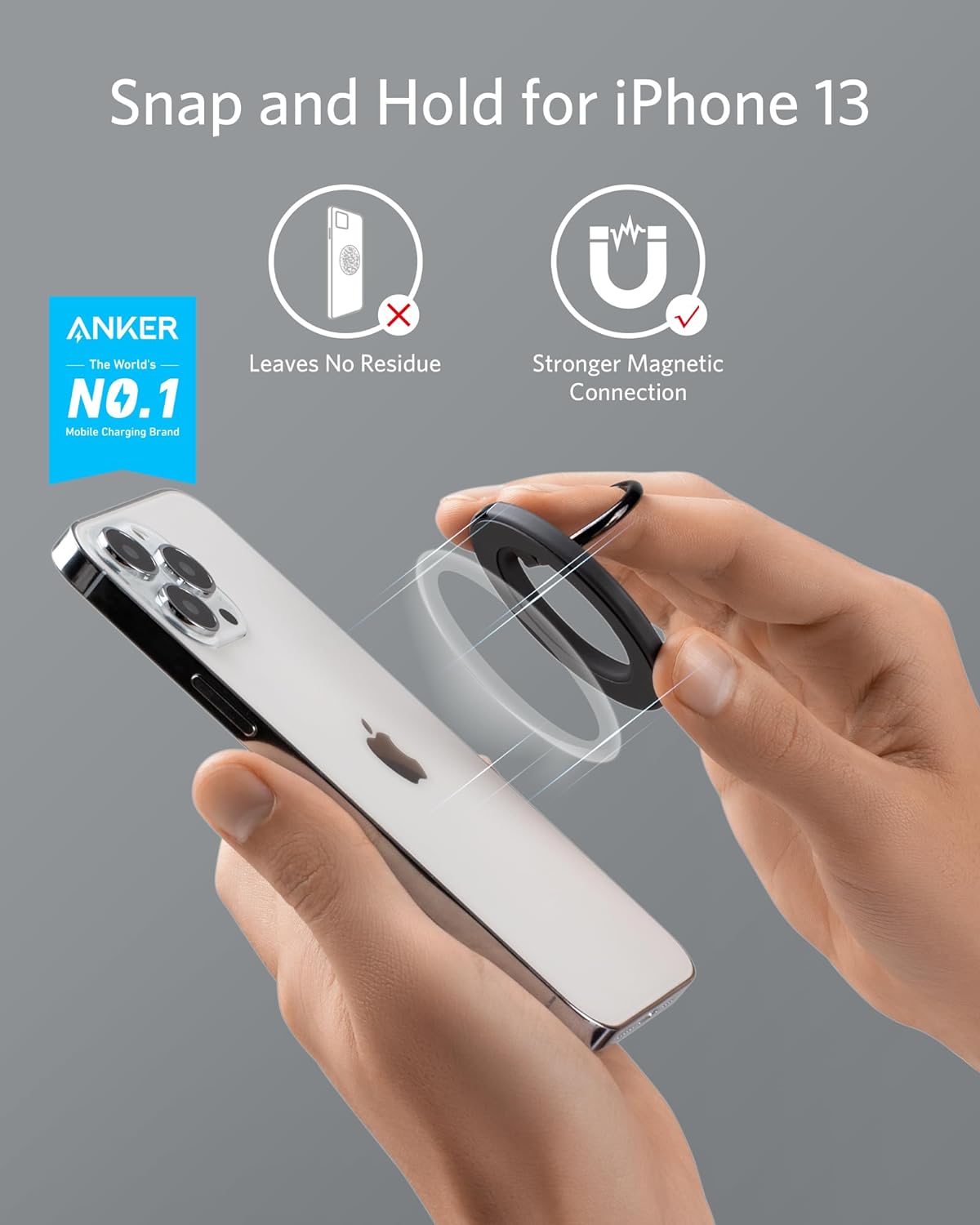 Anker Magnetic Phone Grip, MagGo 610 Ring Holder, Adjustable Kickstand, Only for iPhone 16/16 Plus/16 Pro/16 Pro Max/15/14/13/12 Series