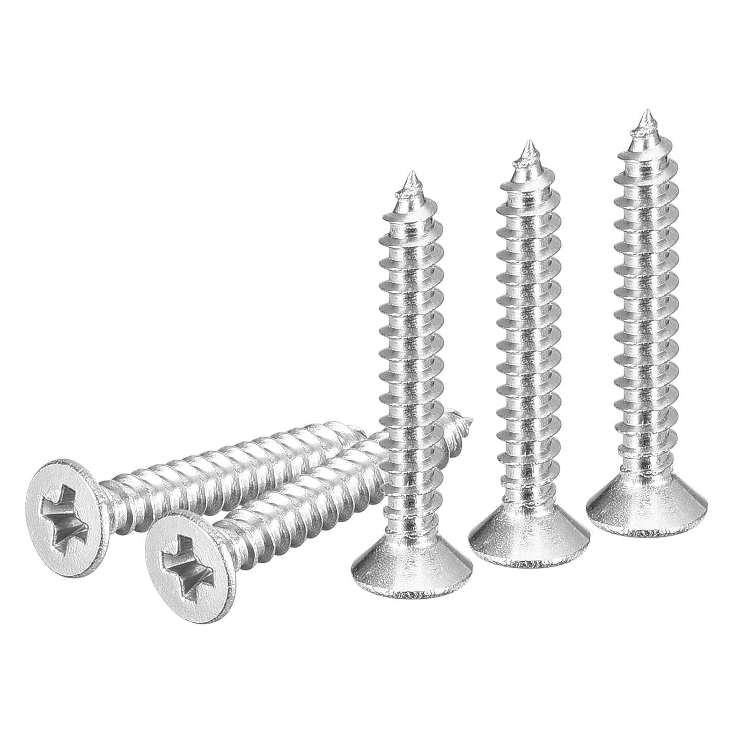 DTGN 100Pcs #6x1/2 Flat Head Wood Screws, 304 Stainless Steel Phillips Self Tapping Screws - Good for Woodworking, Furniture - Silver