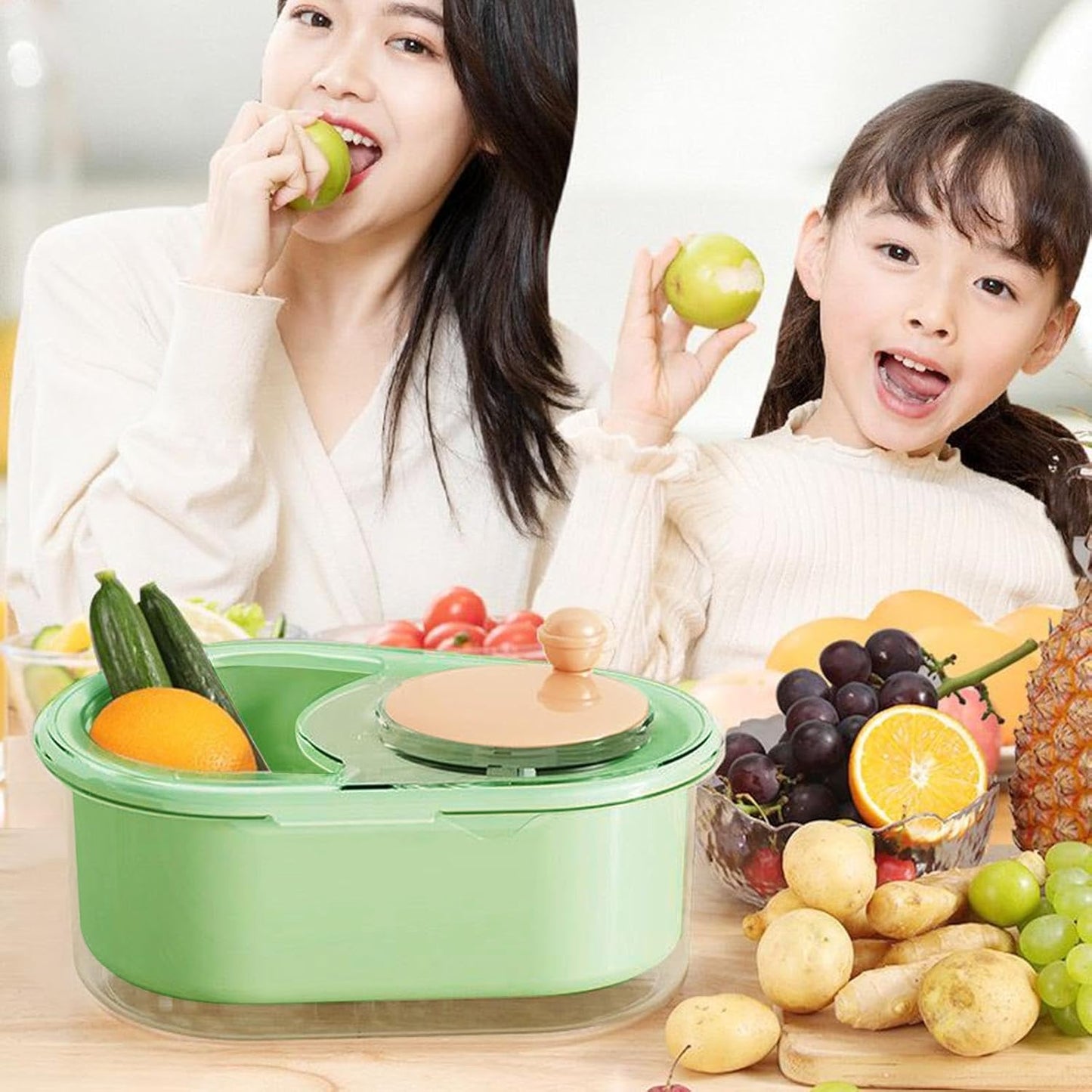 Fruit Spinner,Portable Rotating Salad Spinner and Dryer | Salad Cleaner, Kitchen Strainer Drainer Basket, Food Wash Bowl, Manual Lettuce Washer