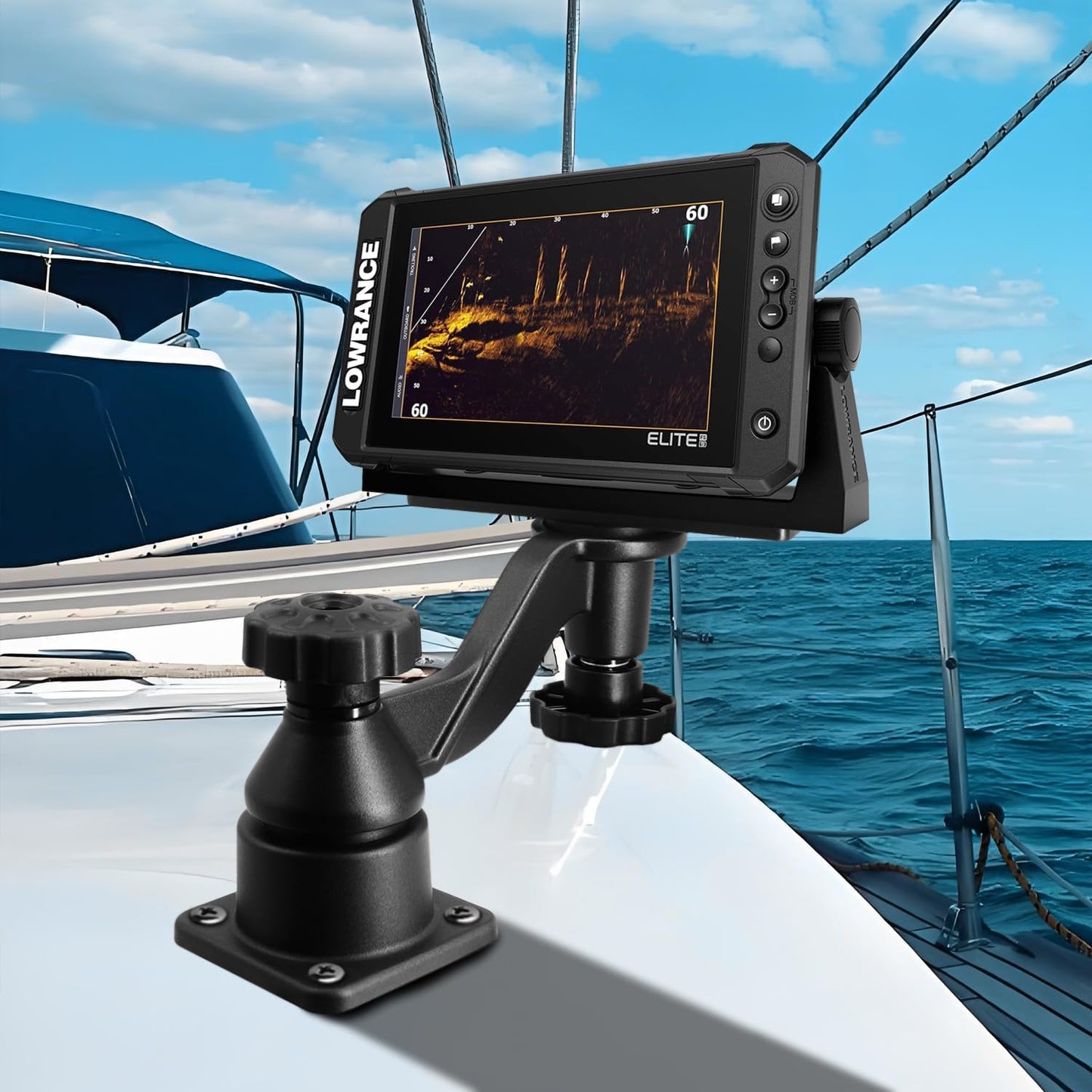 WINDFRD Aluminium Fish Finder & Chartplotter Mount, Reinforced Horizontal Swing Arm Marine Electronic Mount for 5" to 12" Screens, Compatible with Garmin, Lowrance, Humminbird and More Depth Finder