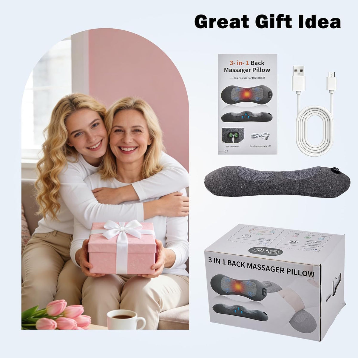 Cordless 3-in-1 Triple Fusion Back Massager with Heat, Vibration, Stretch