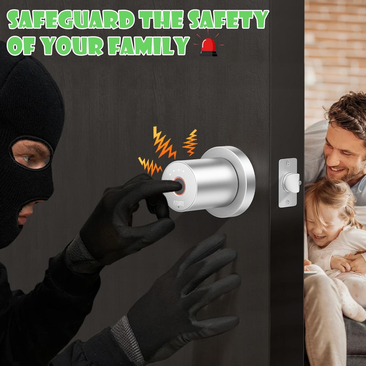 FITNATE Fingerprint Door Knob, Smart Biometric Door Lock with App Control, Keyless Entry Door Knob with Bluetooth Digital Code, Touch to Open Knob for Bedroom,Home,Hotel,Office, Black