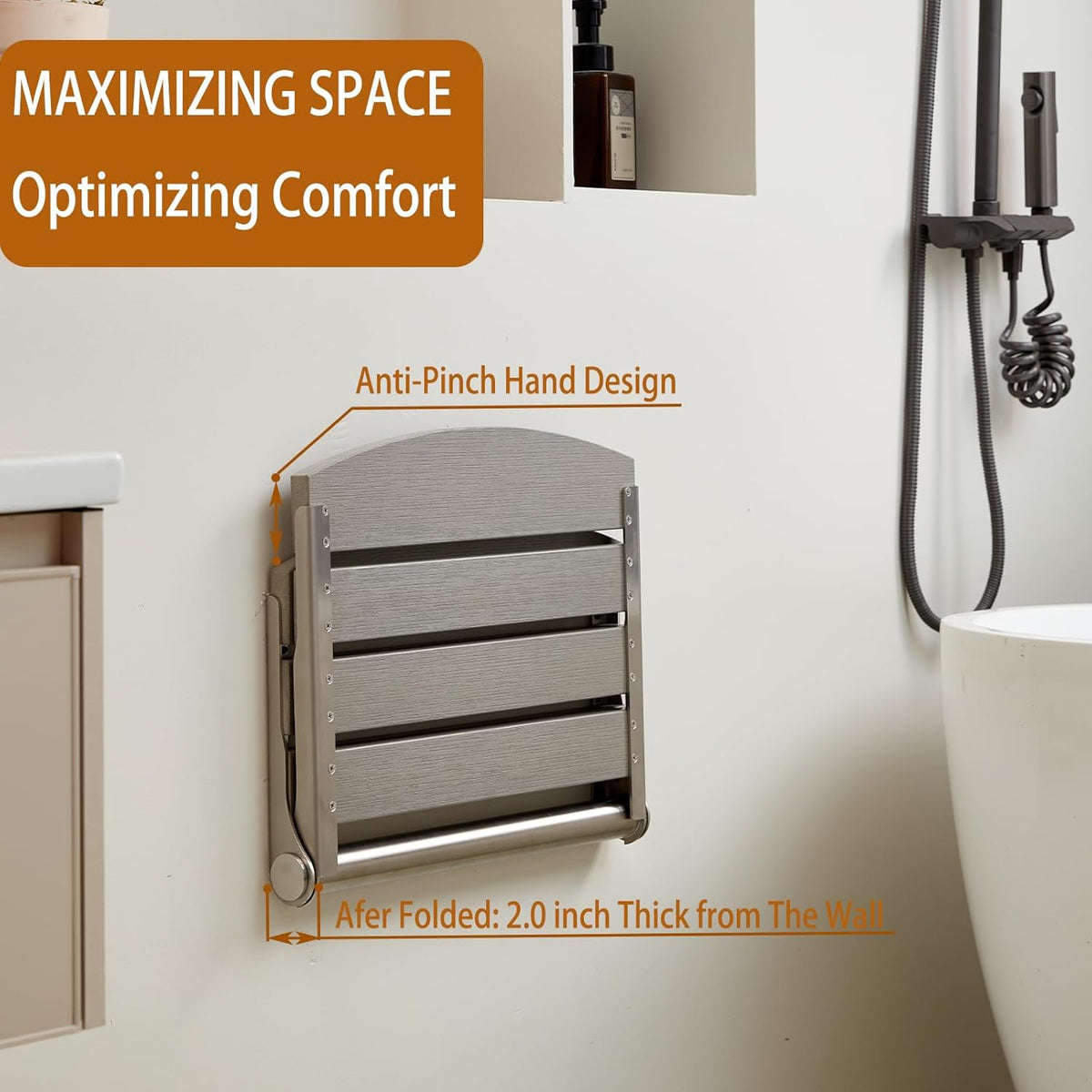 17.5" Folding Shower Seat Wall Mounted,Foldable Shower Bench,Fold Down Shower Seat,Folding Shower Seat Bench,Wall Mount Shower Seat Bench Chair (Grey) | save space