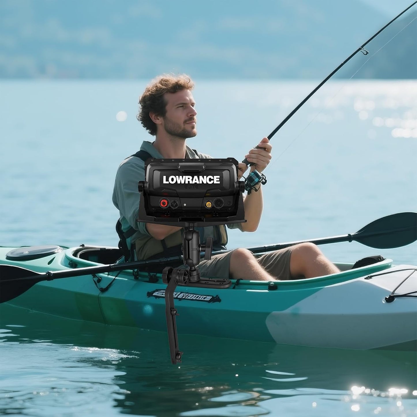 Velpaw 1.5" Ball Kayak Fish Finder Mount with Transducer Mounting Arm, Marine Electronic Mount Plate with Low Profile Track, Compatible with RAM Mounts, Scotty, Lowrance, Garmin