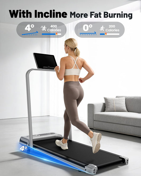 Yagud Walking Pad with 8% Incline, 3 in 1 Treadmill for Home & Office, 2.5HP Under Desk Treadmill with Handle, Portable Treadmill with Remote Control & Led Display, No Installation