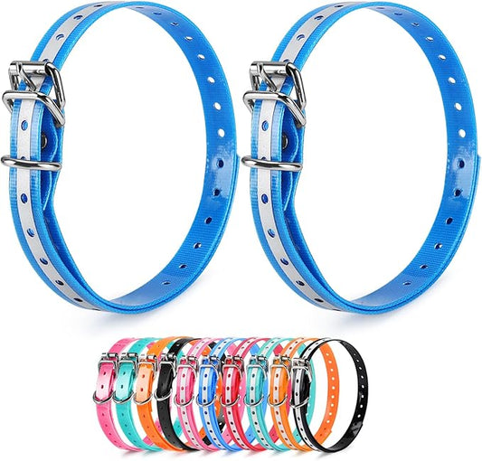 LuckinPET Replacement Collar Strap, Compatible with Petsafe,PATPET,Sportdog,Garmin,Dogtra,etc Most Training Collar/Fence Reciever, 3/4',Reflective,Adjustable,Metal Buckled,Waterproof (Blue Pack2)
