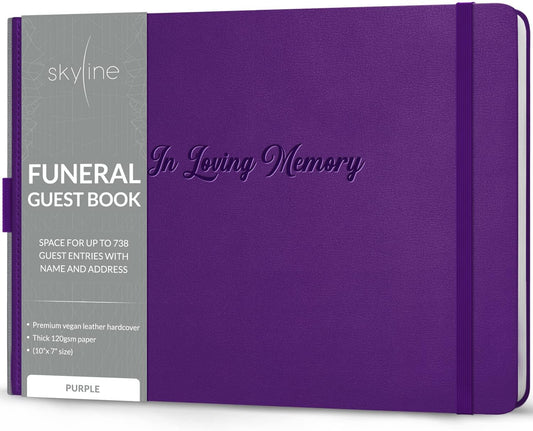 Skyline Funeral Guest Book for Memorial & Funeral Services – in Loving Memory Guest Sign in Book for Funerals – 738 Guest Entries with Name & Address, 129 Pages, Hardcover, 10x7″ (Purple)