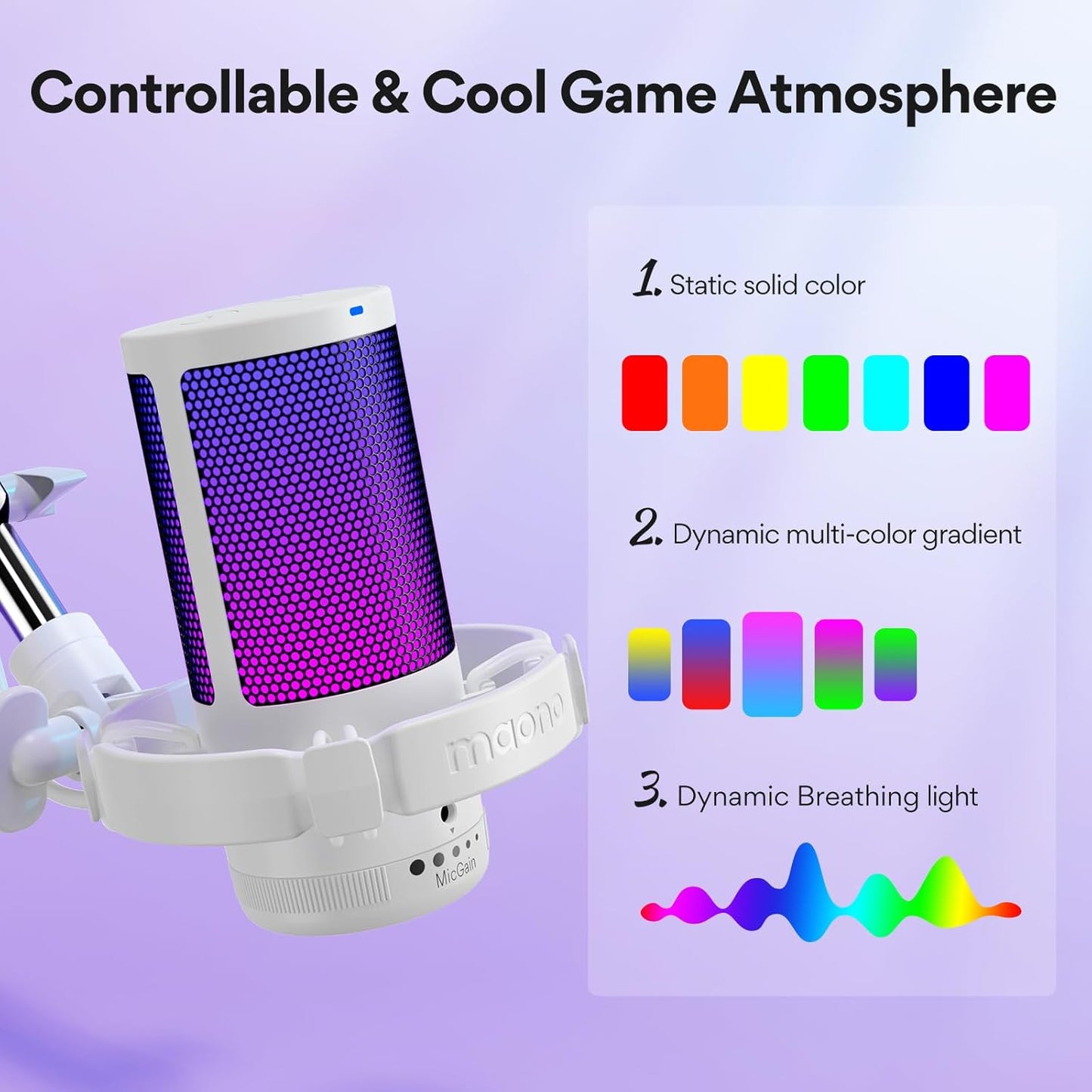 MAONO Gaming USB Microphone, Noise Cancellation Condenser mic with Mute, Gain, Monitoring, Boom Arm for Streaming, Podcast, Vocal, Twitch, YouTube, Discord, PC, Computer, PS4, PS5, Mac, DGM20S