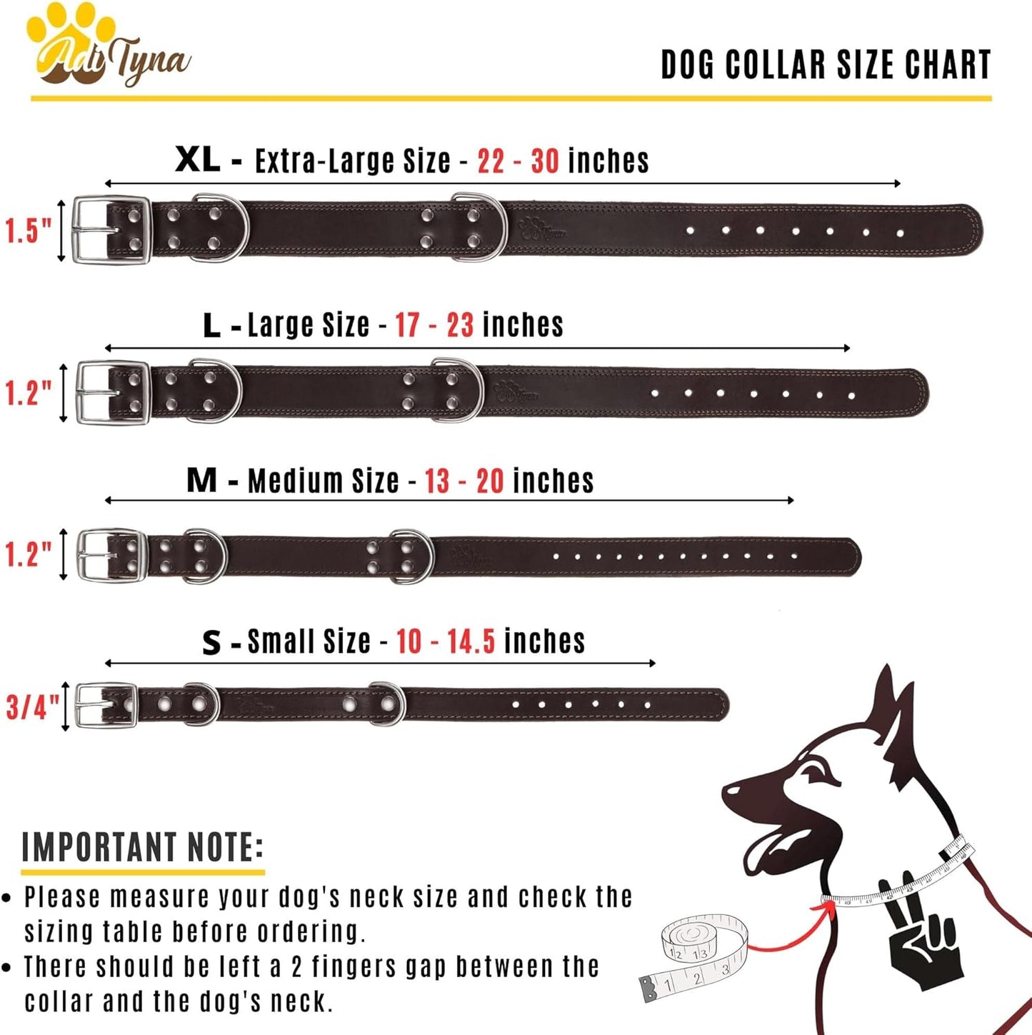 ADITYNA Heavy-Duty Leather Dog Collar for Medium Dogs - Soft and Strong, 100% Genuine Leather - Collier Pour Chien (Medium: Fit 13" - 20" Neck, Brown)