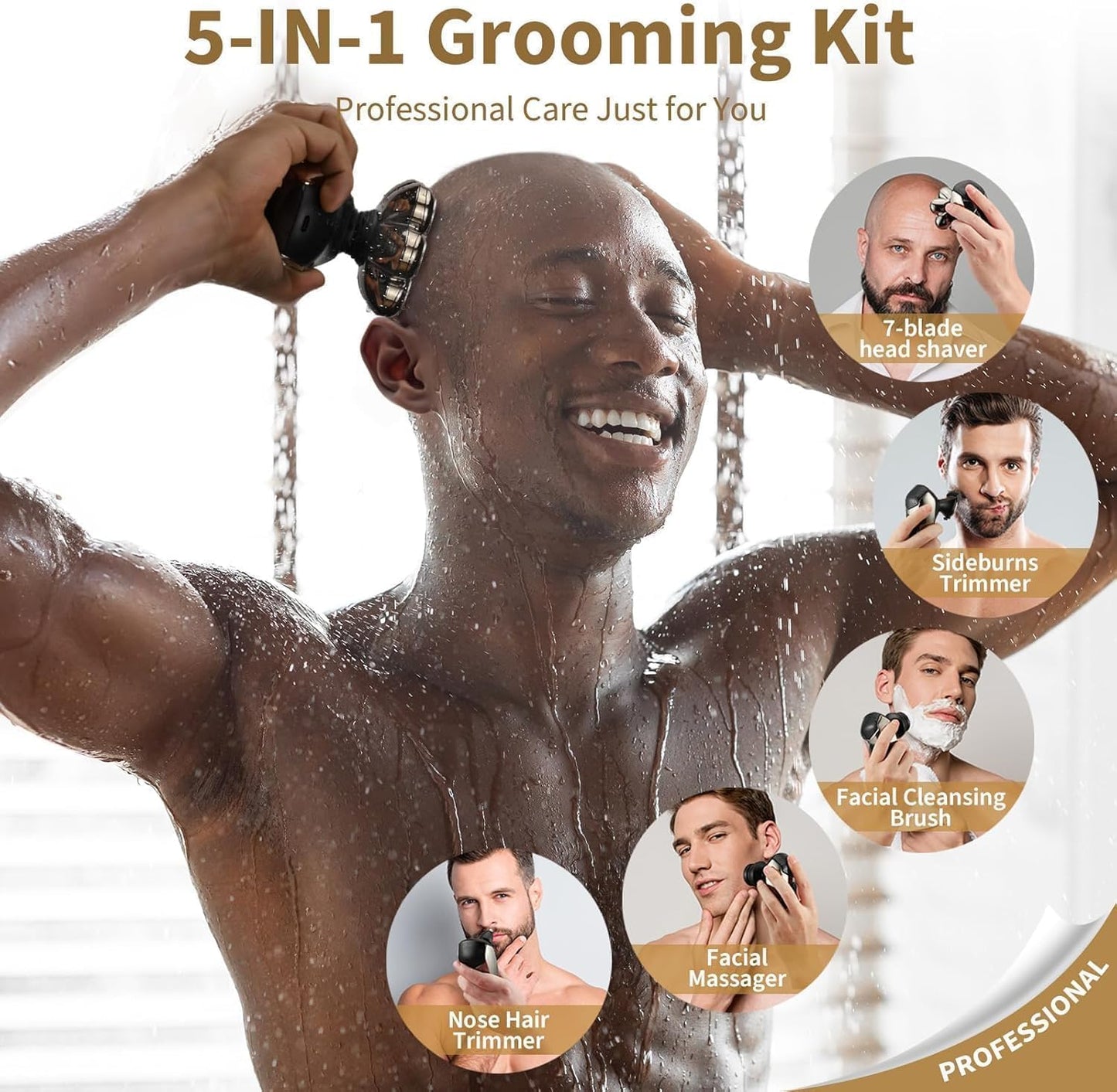 SHPAVVER Head Shavers for Bald Men: 5-in-1 Detachable Electric Bald Razor-IPX7 Waterproof Wet/Dry Shaving-Rechargeable 7D Rotary Shaver Grooming Kit-LED Display & Type-C Charge