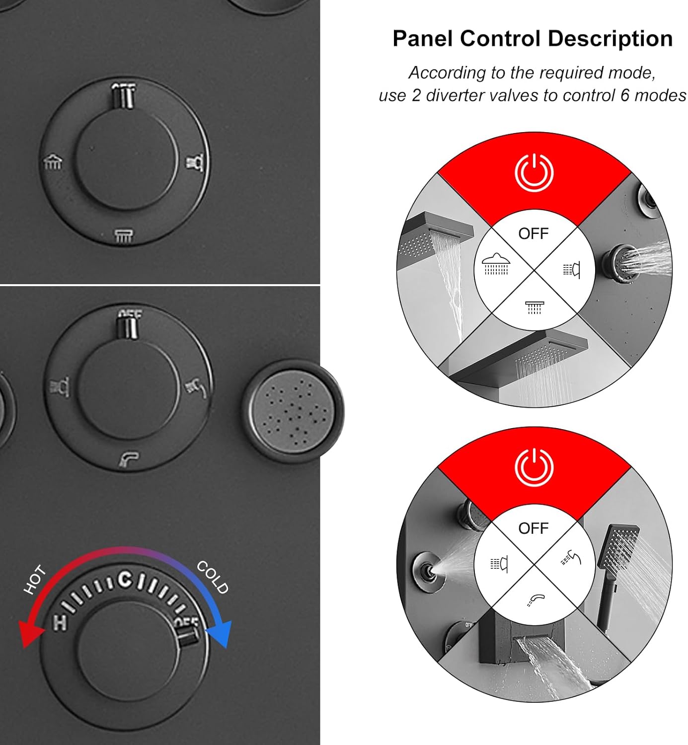 Bathfinesse Shower Tower Bathroom Shower Panel System Rain Massage System 6 in 1 Body Spray Jets Shower Wall Panels Rainfall Waterfall Shower Head Tub Spout with Temperature Display,Matte Black