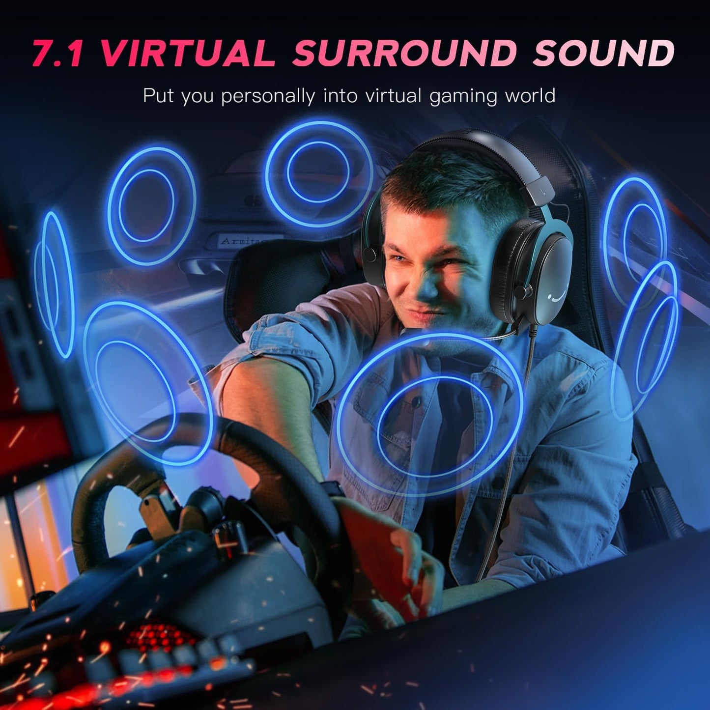 Fifine PC Gaming Headset with USB/3.5mm Jack for Laptop Computer, Over Ear Wired Headphones with 7.1 Surround Sound, Detachable Microphone, Volume Control, Noise Cancelling for PS5/Xbox/Switch-H9