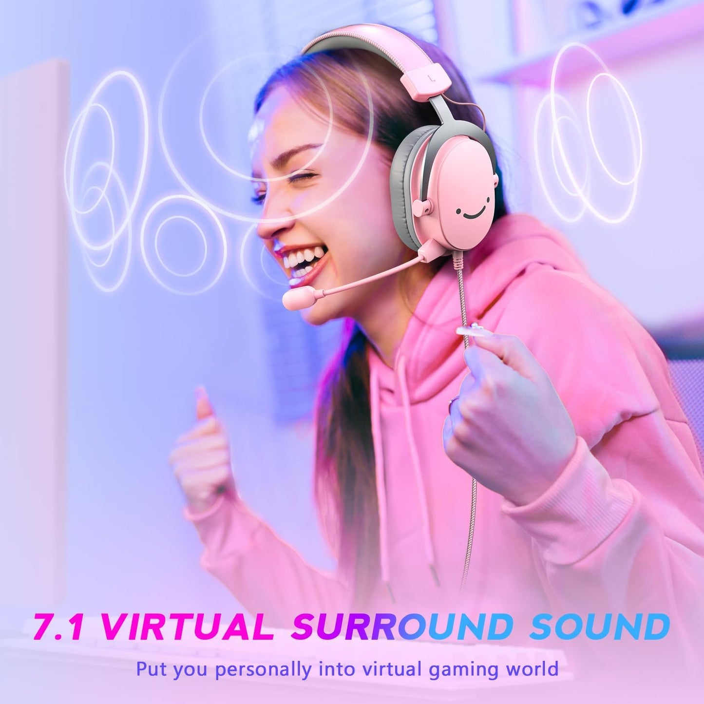 Fifine PC Gaming Headset with USB/3.5mm Jack for Laptop Computer, Over Ear Wired Headphones with 7.1 Surround Sound, Detachable Microphone, Volume Control, Noise Cancelling for PS5/Xbox/Switch-H9