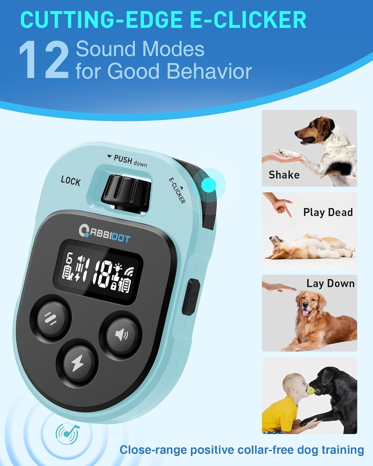 ABBIDOT Shock Collar - 4500ft Dog Training Collar, 178 Levels Dog Shock Collar, E-clicker, Waterproof Remote & Collar, Night Light E Collar for Small Medium Large Dogs (Black, 1 Collar)