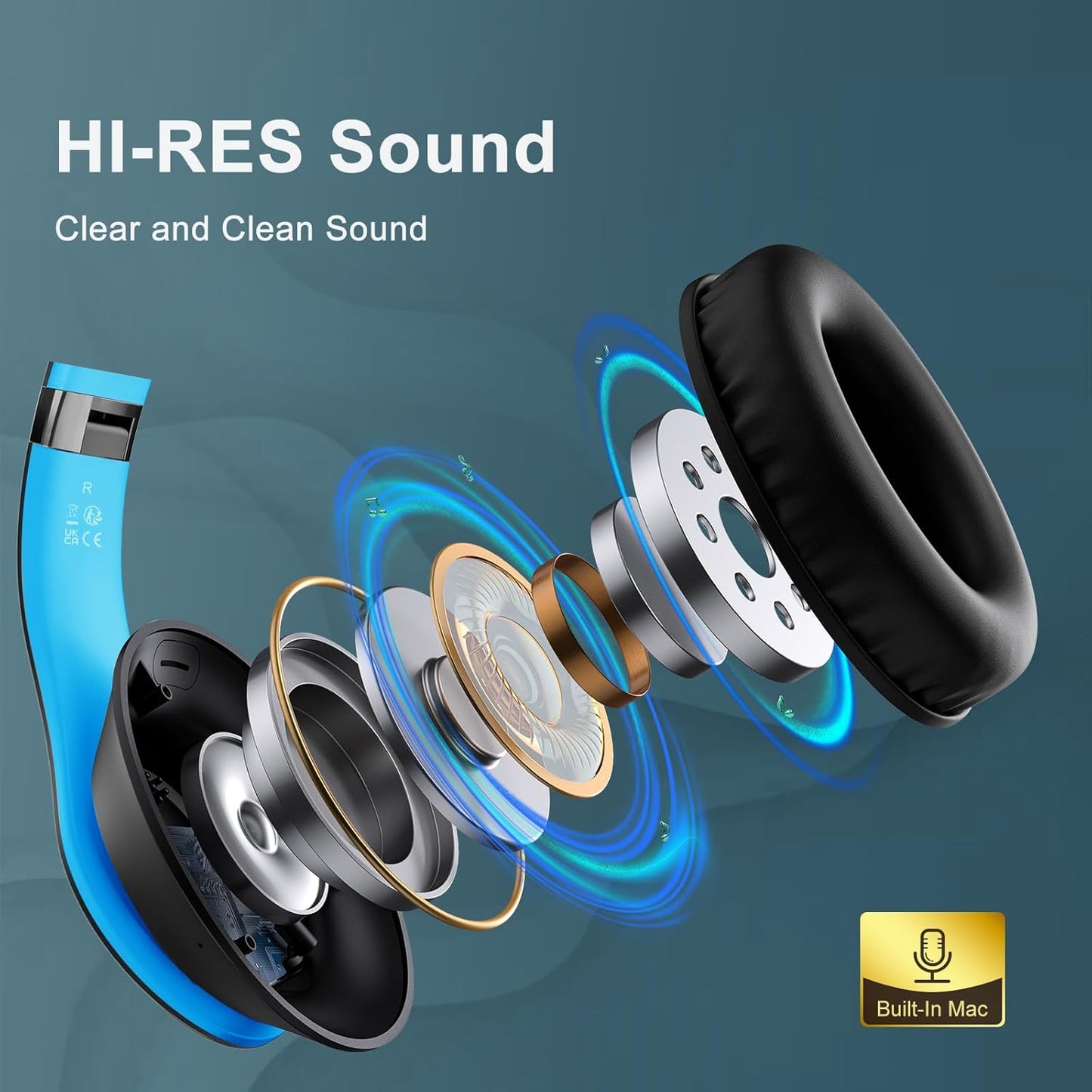 Glynzak Wireless Bluetooth Headphones Over Ear 65H Playtime HiFi Stereo Headset with Microphone and 6EQ Modes Foldable Bluetooth V5.3 Headphones for Desktop Computer Laptop Rose Gold