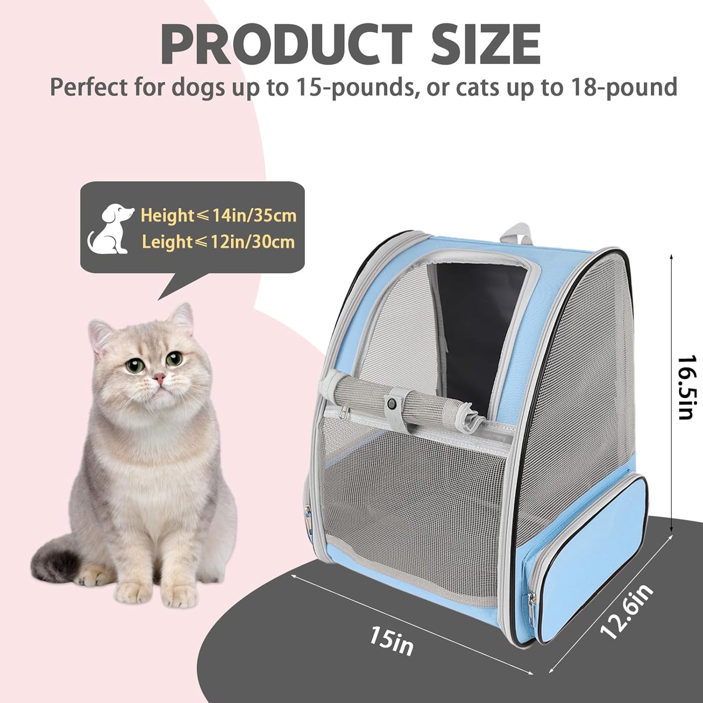 Cat Backpack Carrier,Pet Carrier Airline Approved for Small Dog Cat Puppy Kitten Bunny,Ventilated Mesh Design Animal Backpack for Hiking Camping Travel Bag (Black)