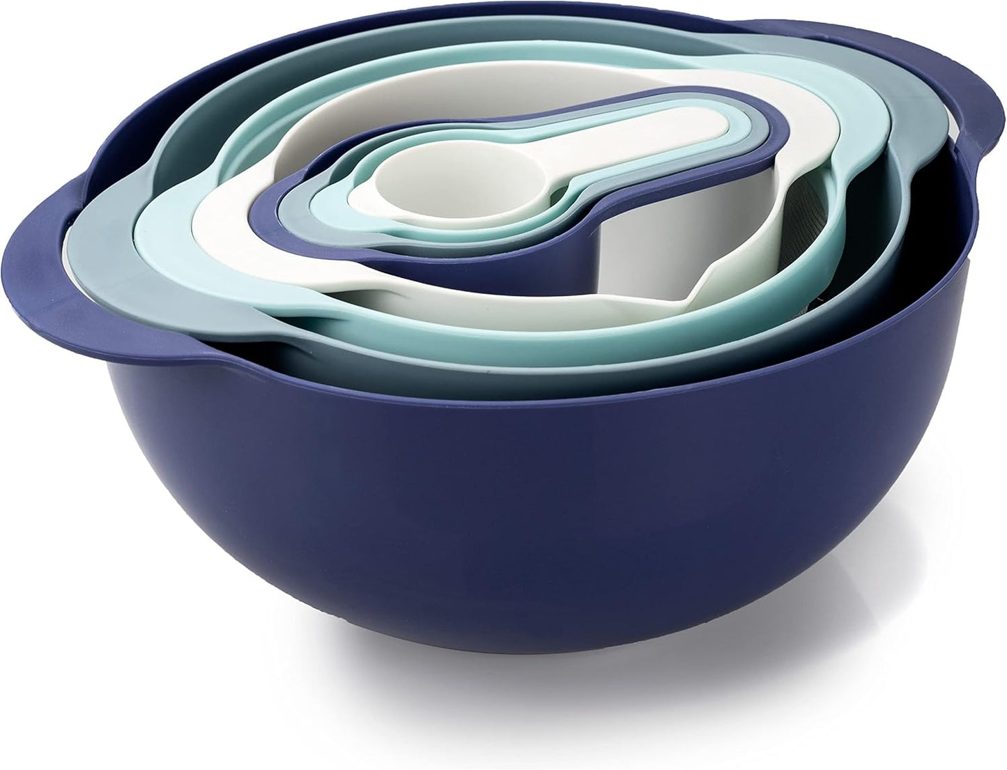 Cook With Color 8 Piece Nesting Bowls with Measuring Cups Colander and Sifter Set | Includes 2 Mixing Bowls, 1 Colander, 1 Sifter and 4 Measuring Cups, Blue
