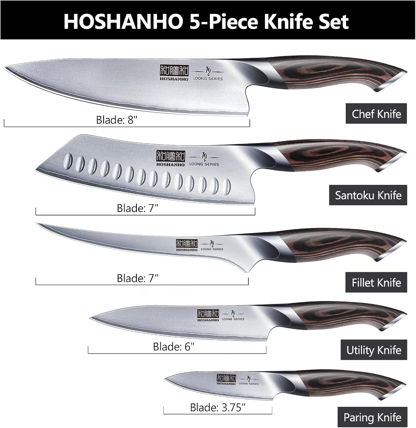 HOSHANHO 16-Piece Knife Set, Japanese High Carbon Stainless Steel Kitchen Knife Set, Ultra Sharp Chef Knife Block Set with Sharpener