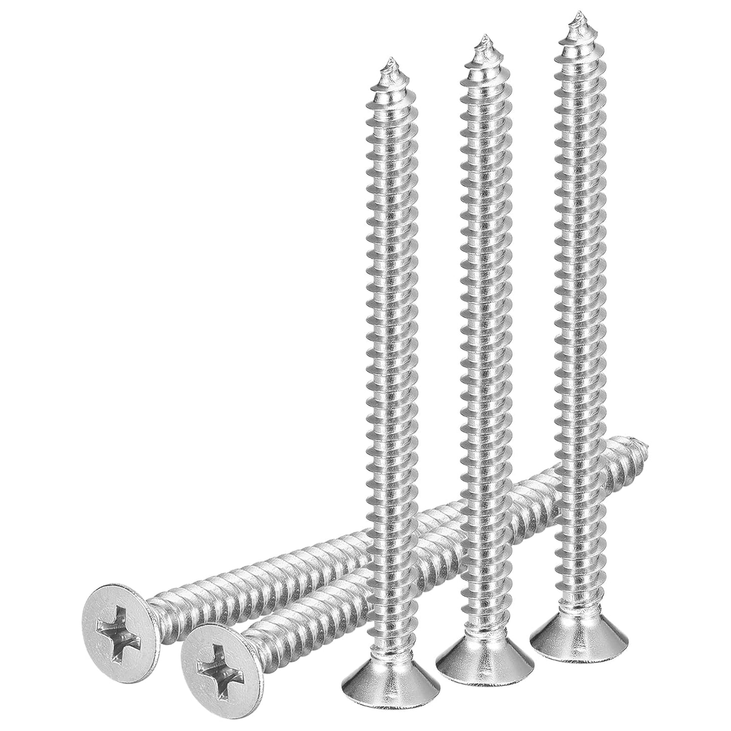 DTGN 100Pcs #8x1 Flat Head Wood Screws, 304 Stainless Steel Phillips Self Tapping Screws - Good for Woodworking, Furniture - Silver