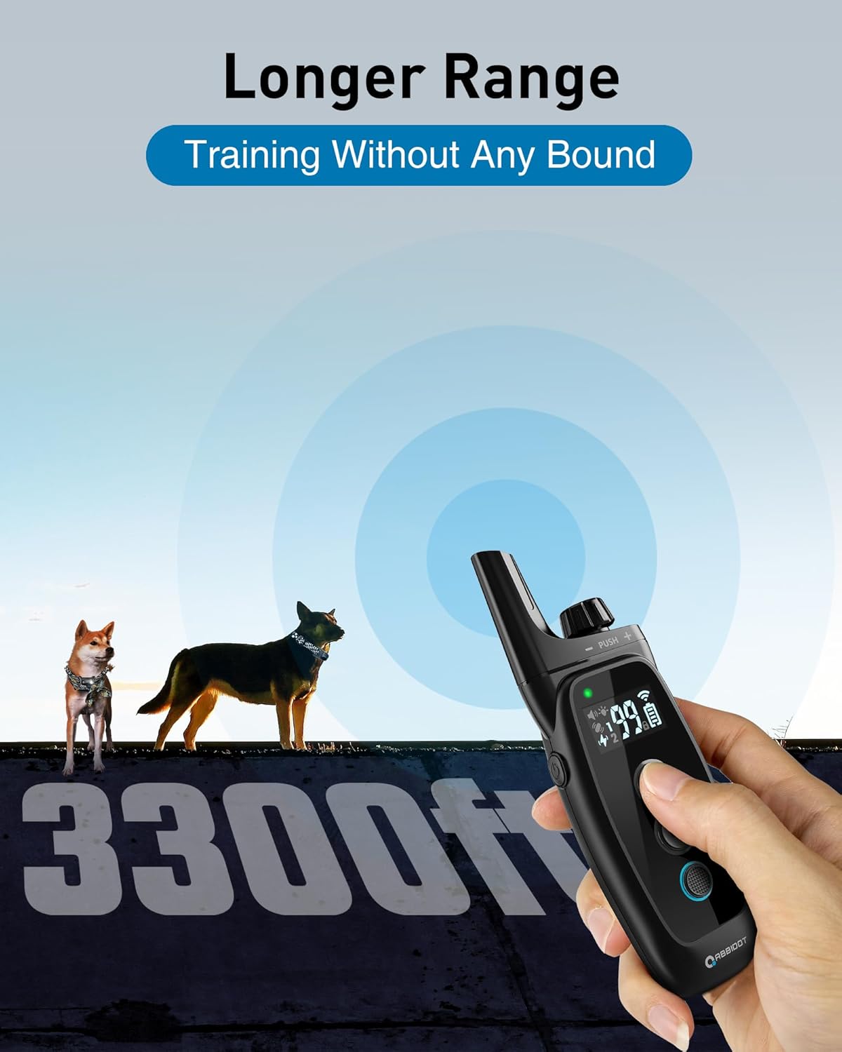 ABBIDOT Shock Collar 2 Dogs - 3300ft Dog Training Collar with Remote, 151 Levels Electric Collar, Safety Lock, Waterproof Rechargeable E Collar for Small Medium Large Dogs (Deep Black, 2 Collars)