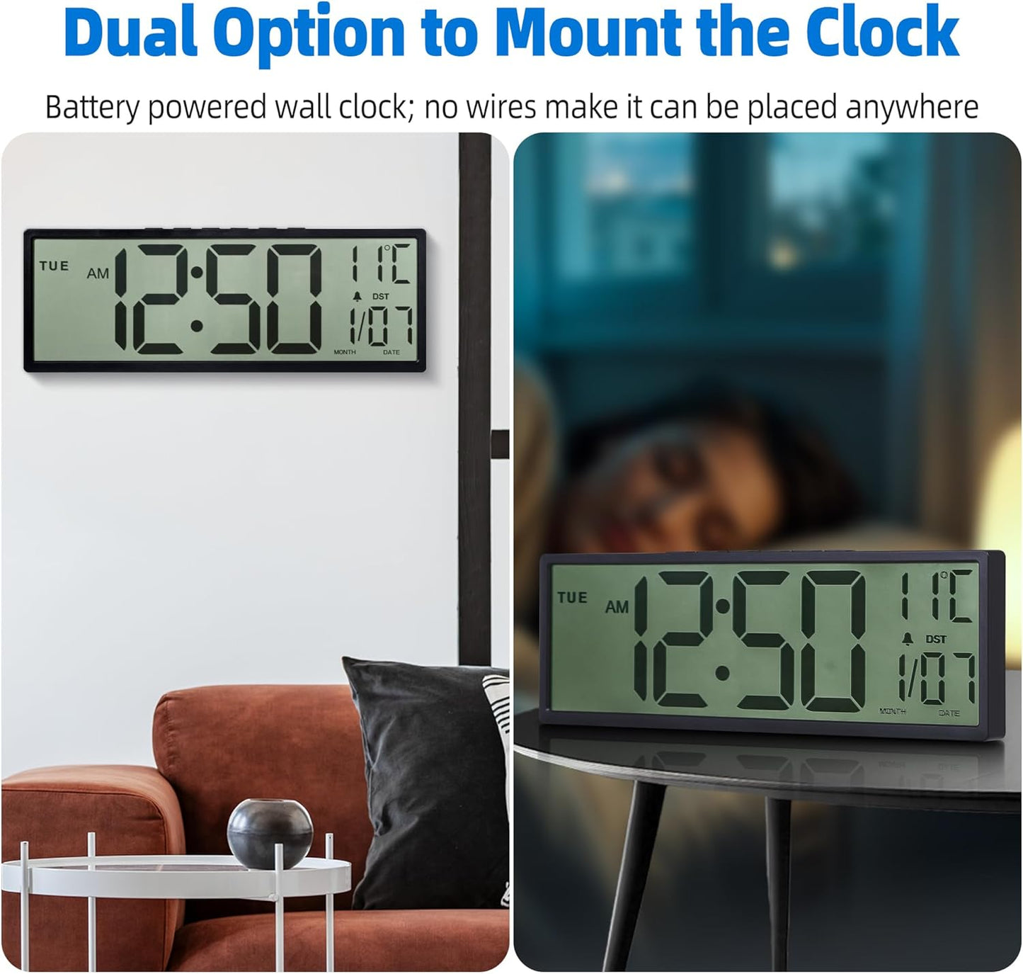 Purilite Select 15.5" Large Digital Wall Clock
