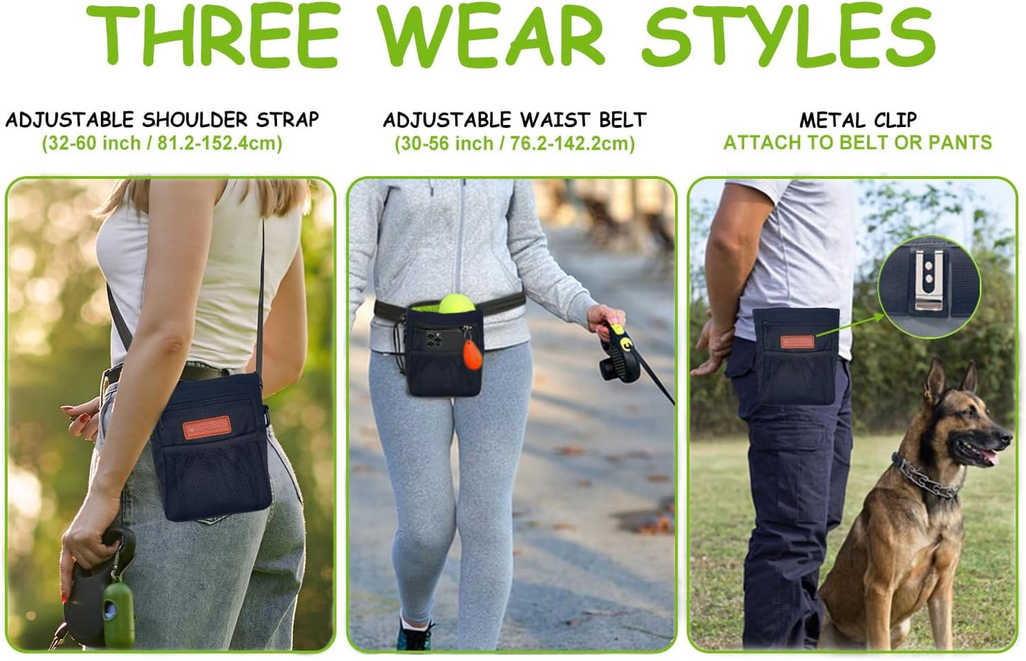 TRIPOLACO Dog Treat Pouch, Large Treat Pouches for Pet Training with Multiple Pockets, Built-in Poop Bag Dispenser & Phone Holder, 3 Wear Styles, Ideal Dog Treat Bag for Training & Walks