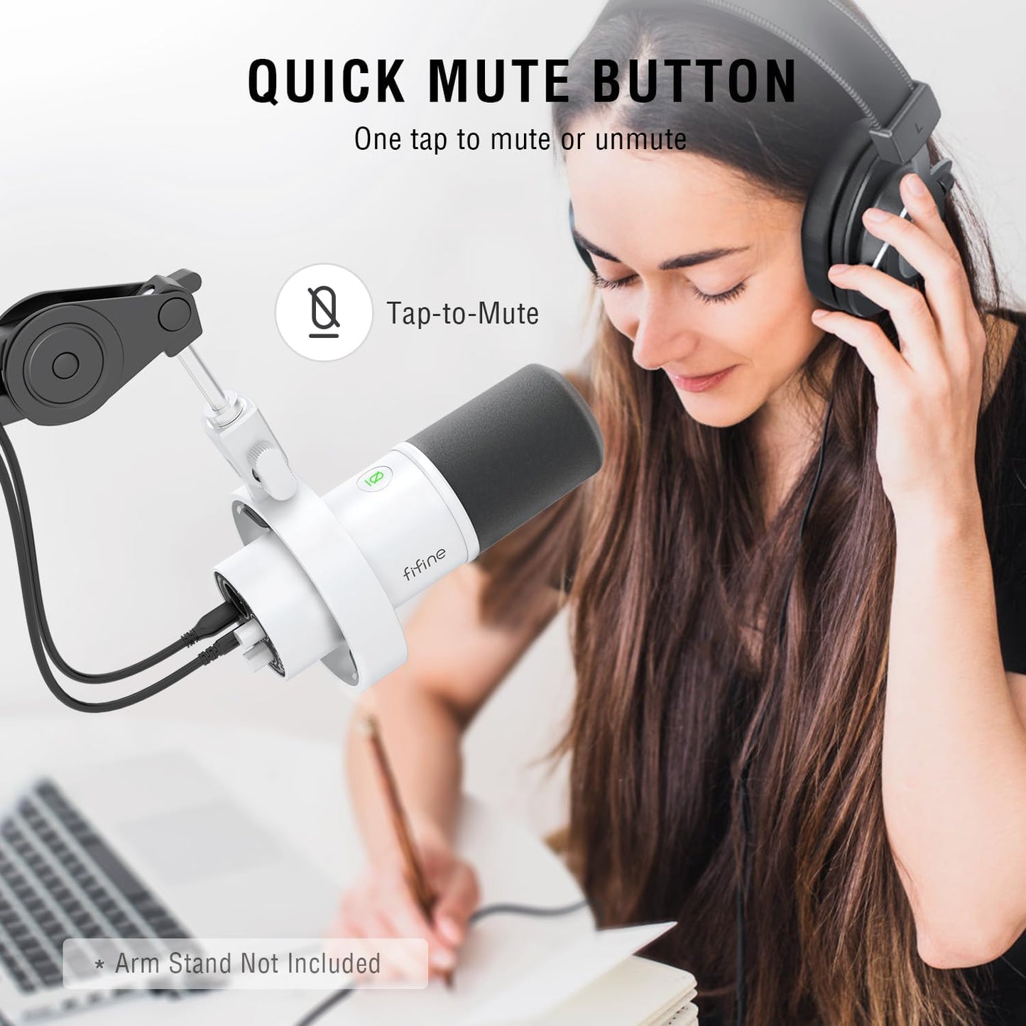 Fifine XLR/USB Podcast Microphone, PC Recording Dynamic Mic for Streaming, Studio, Vocal, Voice-Over, Instruments, Metal Cardioid Mic with Tap-to-Mute, Monitoring Headphone Jack, Gain Knob-K688