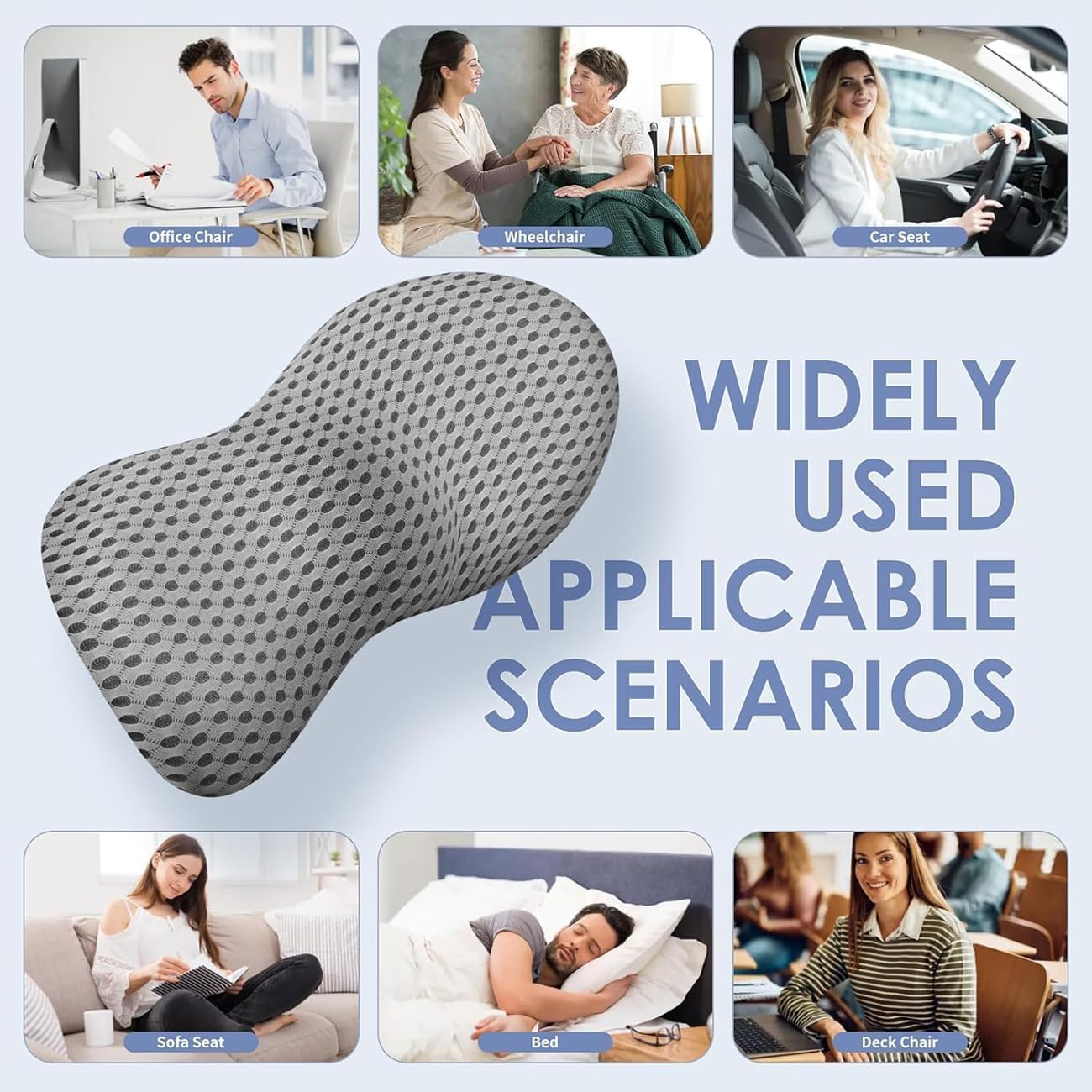 Lumbar Support Pillow for Lower Back Pain Relief – Ergonomic Streamline Memory Foam Cushion for Office Chair, Car Seat, Bed, and Sleeping – Ideal for Drivers and Office Workers (Black)