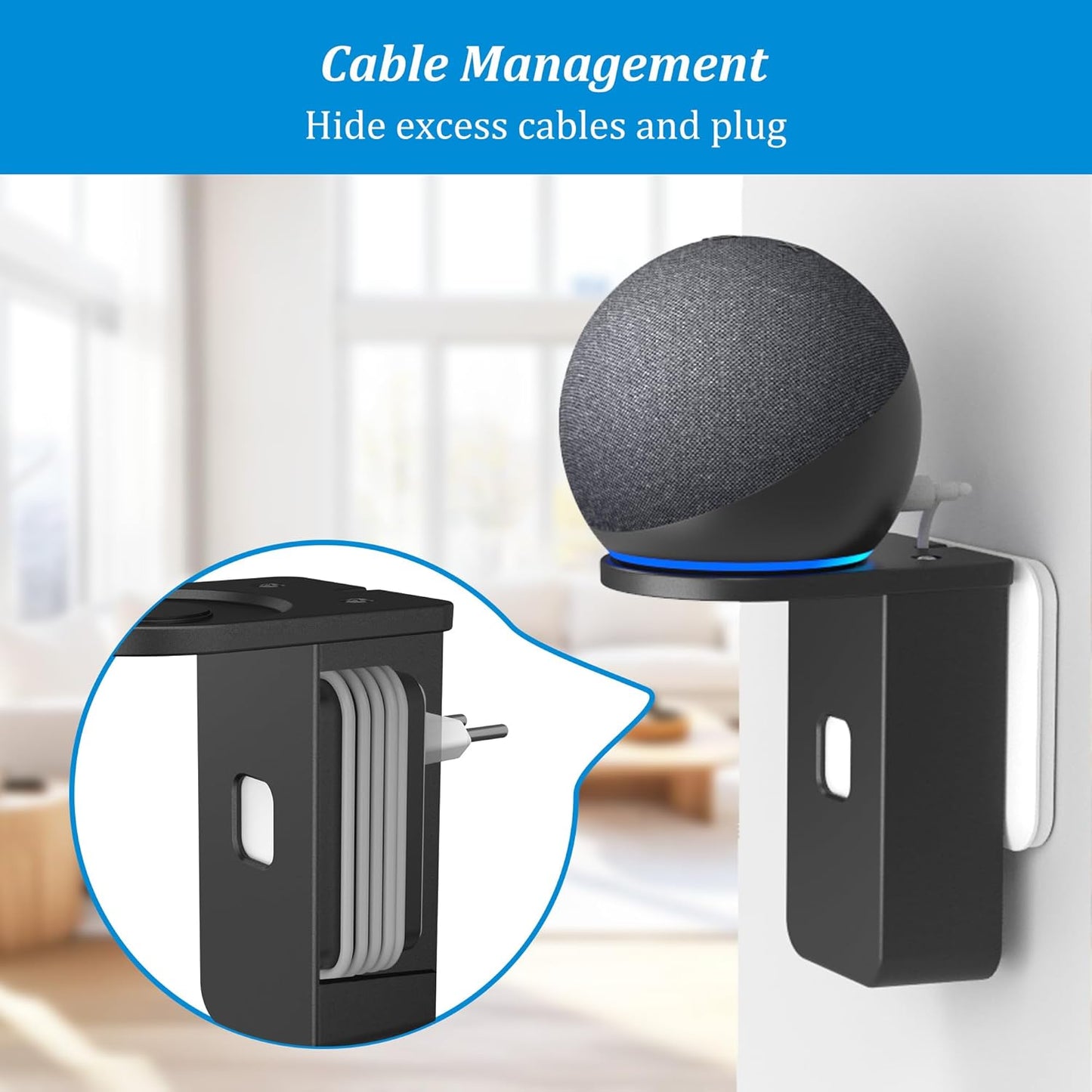 PlusAcc Wall Mount for Dot 5th & Dot 4th Gen & Pop & Google Nest Mini - Upgraded Alexa Dot 5th/Dot 4th Gen Outlet Holder Stand Shelf Accessories with Cable Management, No Drilling Required (White)