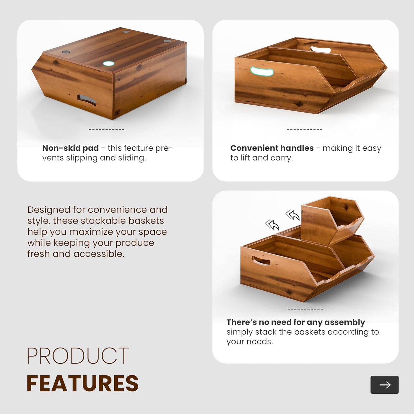 Purilite Select Stackable Acacia Wood Storage Bins