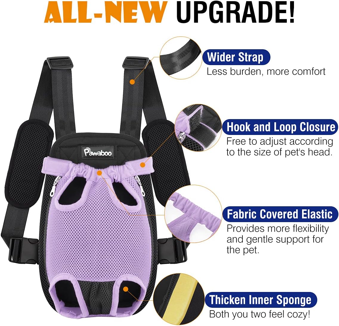 Pawaboo Pet Carrier Backpack, Adjustable Pet Front Cat Dog Carrier Backpack Travel Bag, Legs Out, Easy-Fit for Traveling Hiking Camping for Small Medium Dogs Cats Puppies, Medium, Black