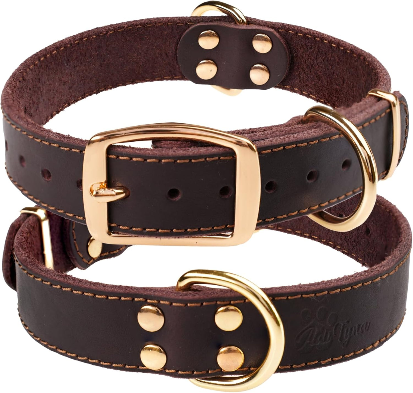 ADITYNA Heavy-Duty Leather Dog Collar for Medium Dogs - Soft and Strong, 100% Genuine Leather - Collier Pour Chien (Medium: Fit 13" - 20" Neck, Brown)