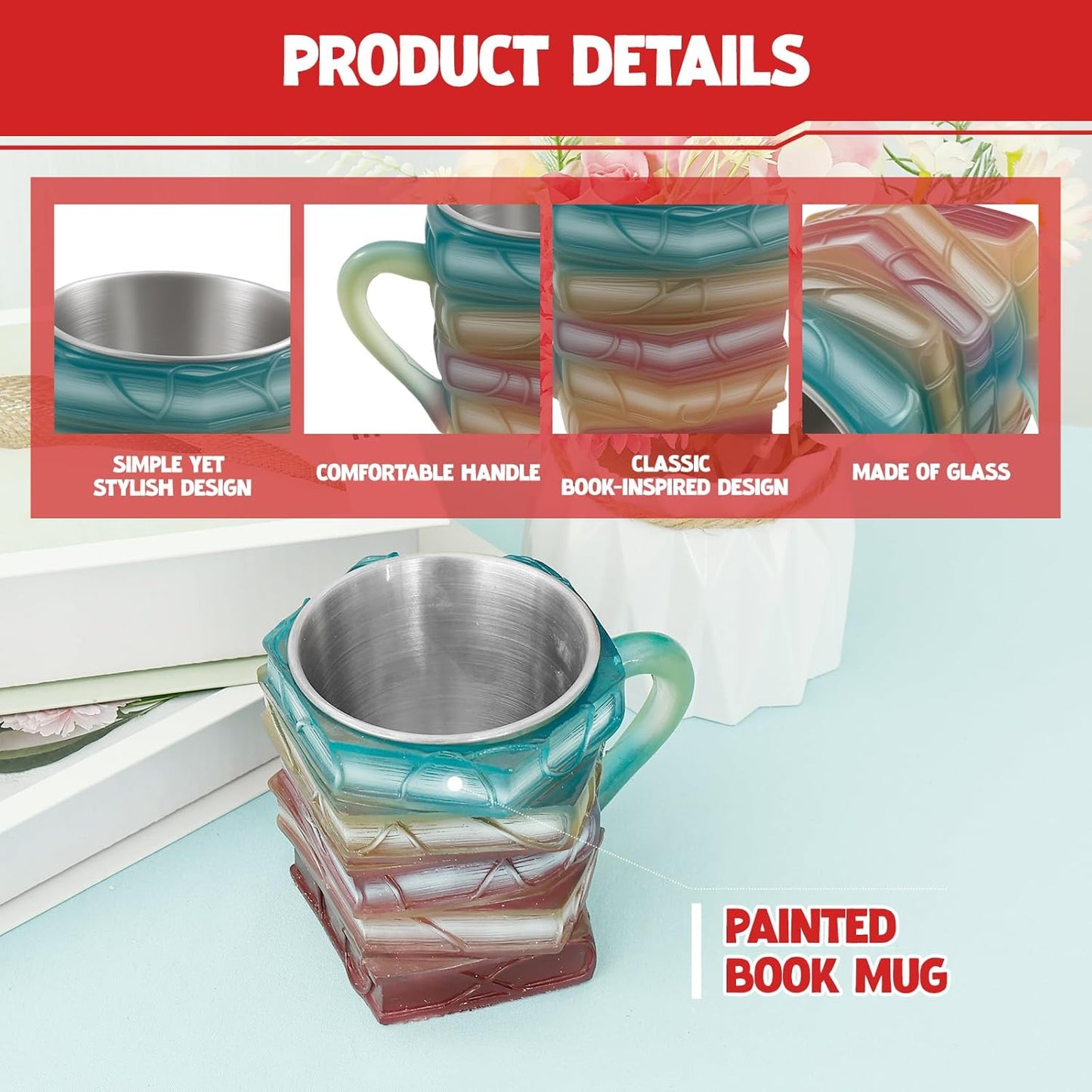 Purilite Select Hand-Painted Glass Book Mug